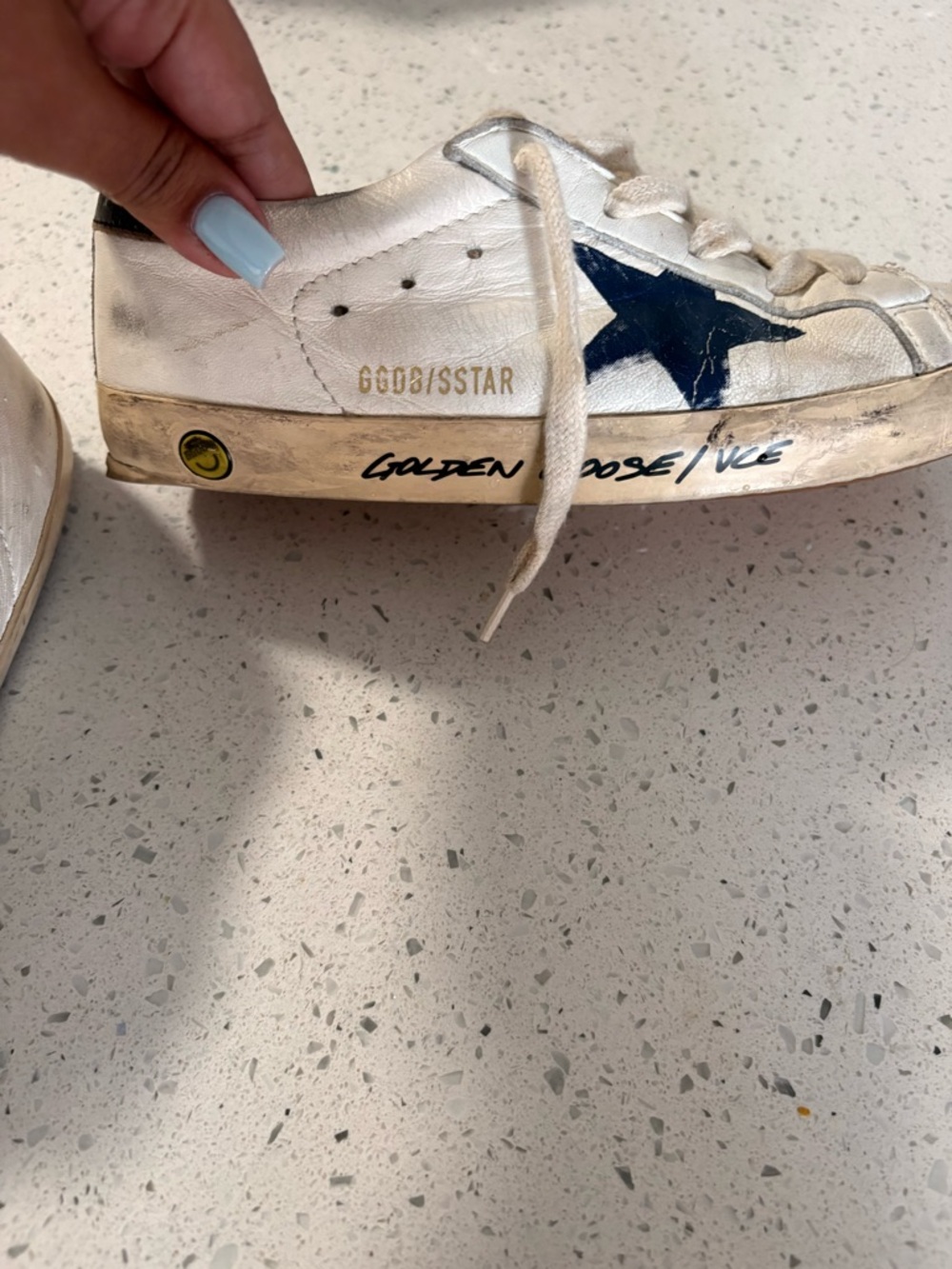 Golden Goose White Leather Sneakers with Navy Star Accent
